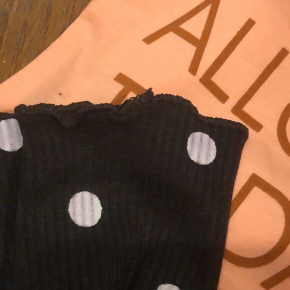 Two Piece Pink and Black with White Polka Pull On Pants With Scalloped Bottoms - Picture 10 of 12